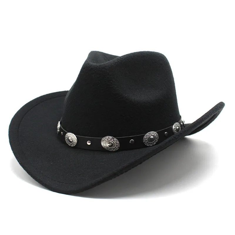 Unisex Vintage Metal Buckle Fedora Hat Solid Color Wool Felt
