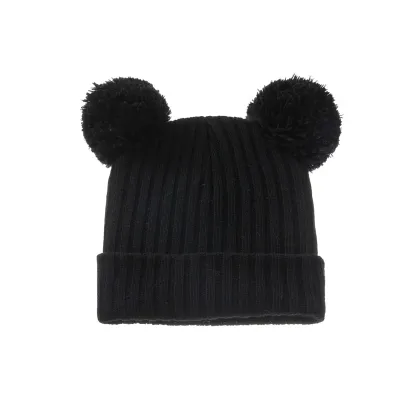 Kids Basic Solid Color Double Pompon Woolen Warm Dome Hat