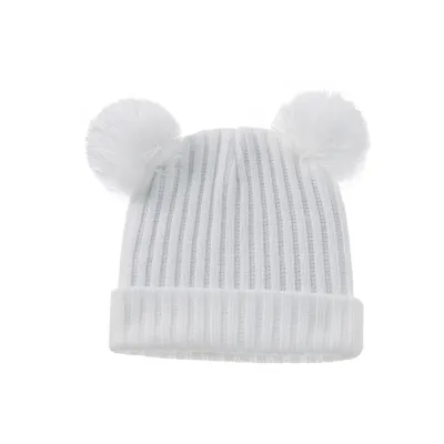 Kids Basic Solid Color Double Pompon Woolen Warm Dome Hat