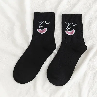 Women Funny Cartoon Emoji Printed Cotton Socks