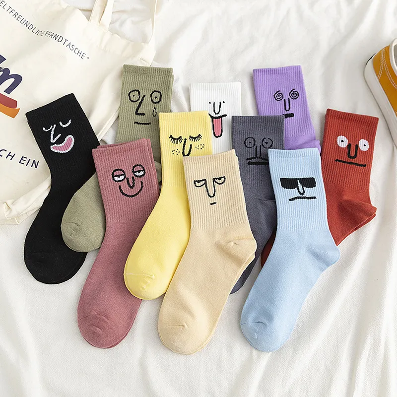 Women Funny Cartoon Emoji Printed Cotton Socks