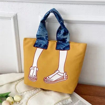 Women Creative Design Solid Color Canvas Large Capacity Shoulder Handle Tote Bag