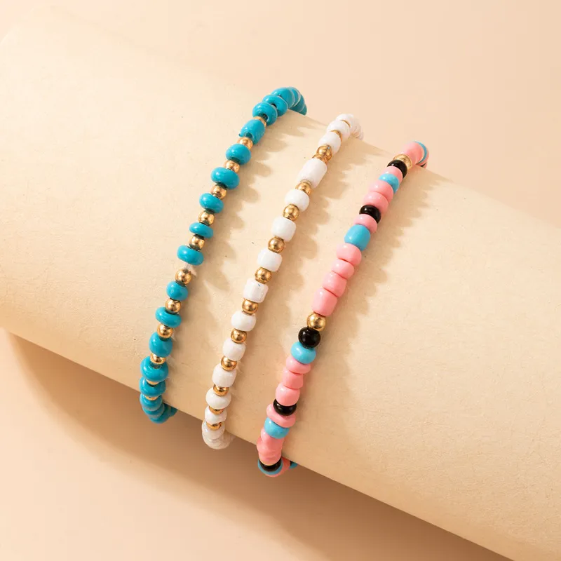 3pcs/set Bohemian Colorful Bead Design Bracelet Set Unisex Simple