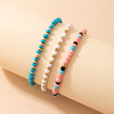 3pcs/set Bohemian Colorful Bead Design Bracelet Set Unisex Simple