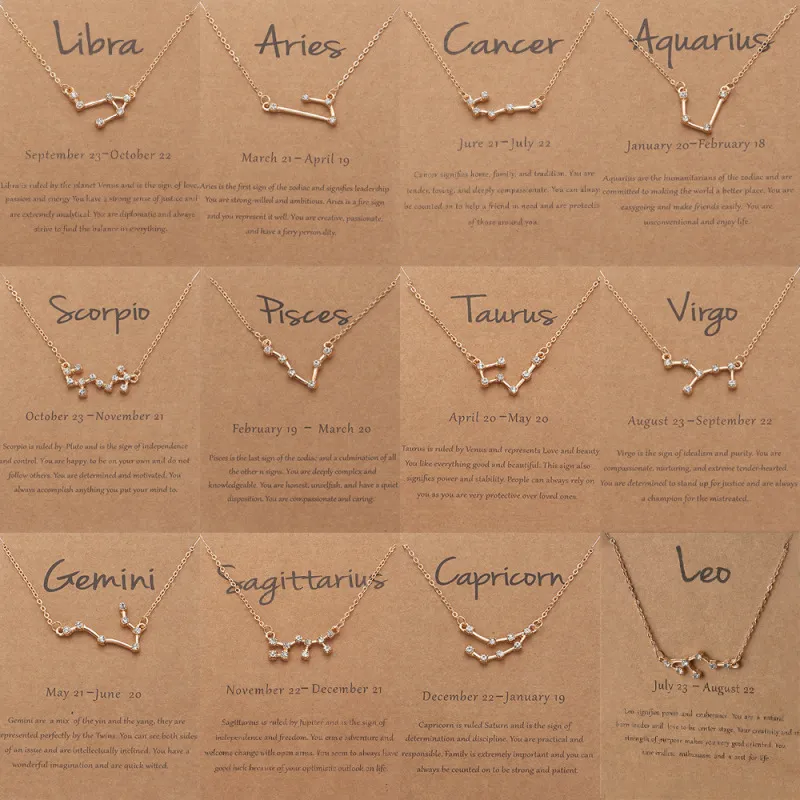 Creative Twelve Zodiac Shape Pendant Rhinestone Decoration Alloy Necklace