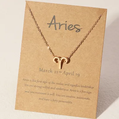 Creative Twelve Zodiac Geometric Pendant Alloy Box Chain Necklace for Women