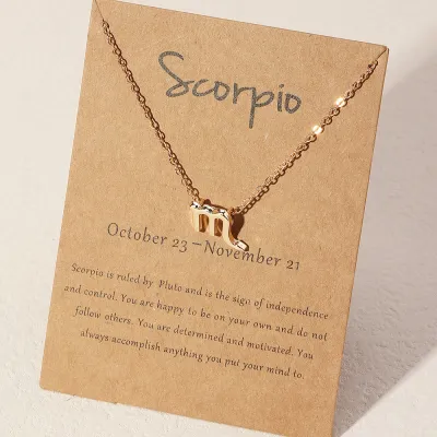 Creative Twelve Zodiac Geometric Pendant Alloy Box Chain Necklace for Women