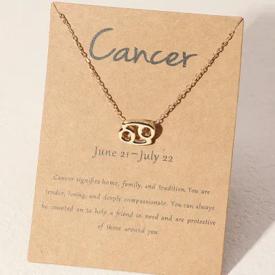 Creative Twelve Zodiac Geometric Pendant Alloy Box Chain Necklace for Women