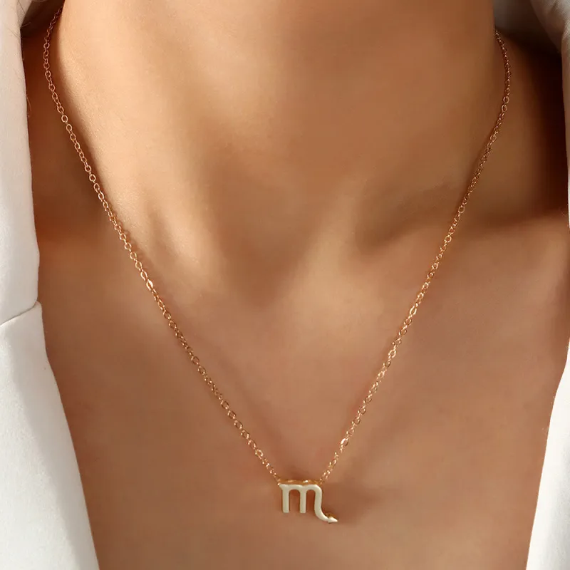 Creative Twelve Zodiac Geometric Pendant Alloy Box Chain Necklace for Women