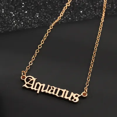 Creative Vintage English Letter Twelve Zodiac Design Pendant Necklace for Women