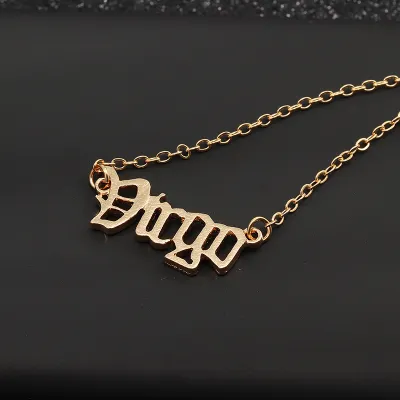 Creative Vintage English Letter Twelve Zodiac Design Pendant Necklace for Women