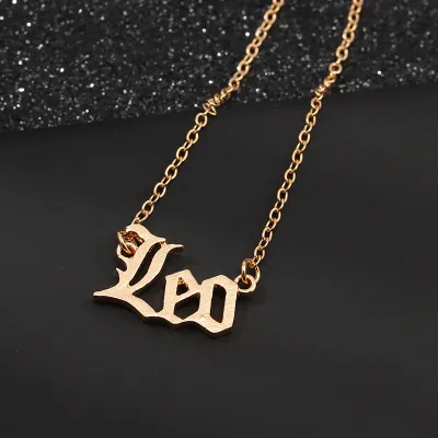 Creative Vintage English Letter Twelve Zodiac Design Pendant Necklace for Women