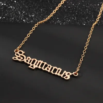 Creative Vintage English Letter Twelve Zodiac Design Pendant Necklace for Women