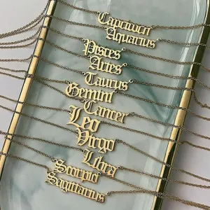 Creative Vintage English Letter Twelve Zodiac Design Pendant Necklace for Women