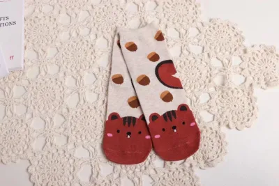 Women Cute Cartoon Animal Pattern Color Blocking Breathable Cotton Mid-Calf Socks