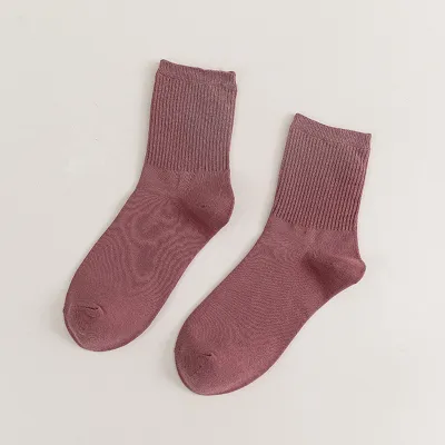 Women Spring Simple Solid Color Breathable Cotton Mid-Calf Socks