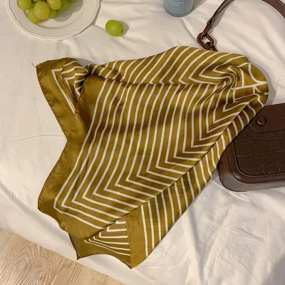 Women Vintage Color Blocking Square Silk Scarf