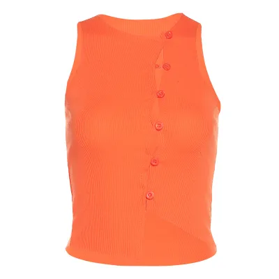 Women Edgy Solid Color Crew Neck Sleeveless Rib Knit Crop Tank Top