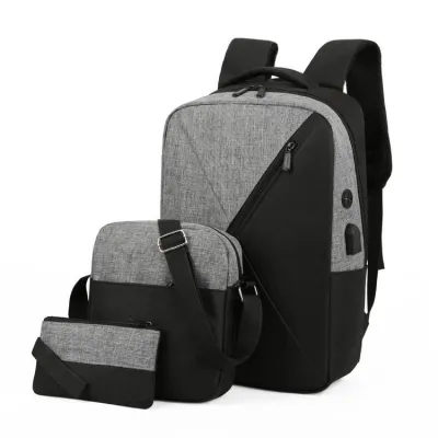3 In 1 Casual Design Color Blocking Canvas Backpack