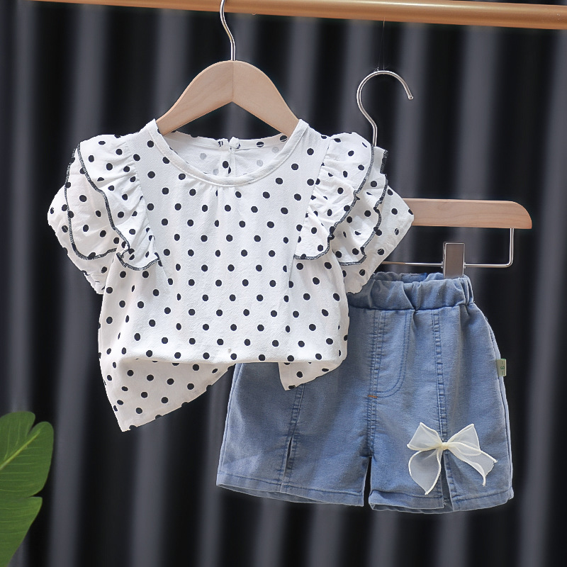 Wholesale Girls Polka Dot Ruffled Short-sleeved T-Shirt And