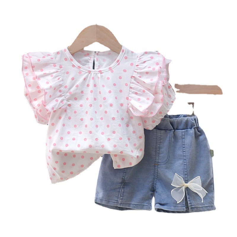 Wholesale Girls Polka Dot Ruffled Short-sleeved T-Shirt And