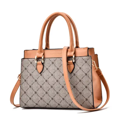 Women Casual Plaid Pattern Large Capacity PU Shoulder Handle Handbag