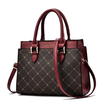 Women Casual Plaid Pattern Large Capacity PU Shoulder Handle Handbag