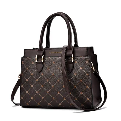 Women Casual Plaid Pattern Large Capacity PU Shoulder Handle Handbag