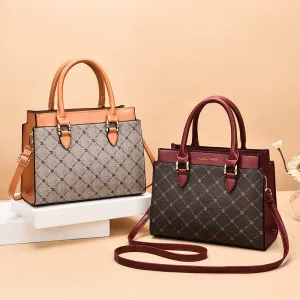 Women Casual Plaid Pattern Large Capacity PU Shoulder Handle Handbag