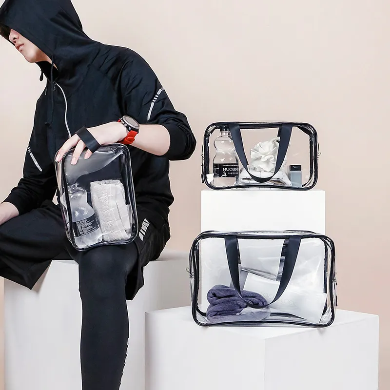Clear PVC Transparent Portable Storage Bag Waterproof Outdoor for Cosmetics Toiletries