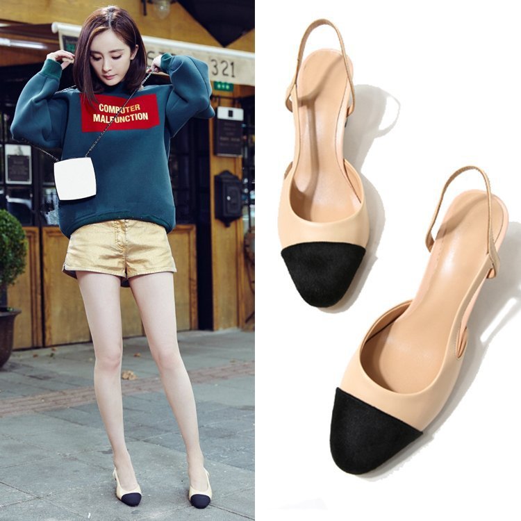 Wholesale Women Casual Summer Square Toe Fashion Color Blocking Block Heels  Ankle Strap Sling Back Sandals