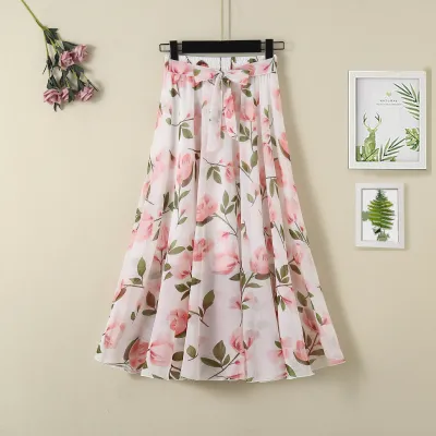 Women Chiffon Elegant Sweet Dating Spring High Waist Bohemia Vacation All Over Print Skirt