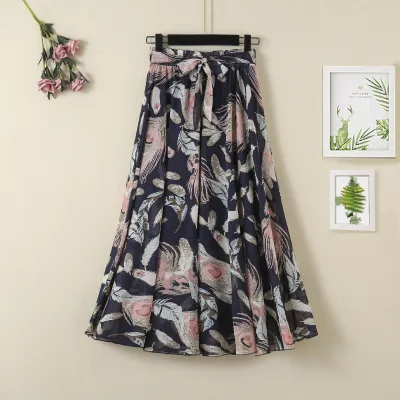 Women Chiffon Elegant Sweet Dating Spring High Waist Bohemia Vacation All Over Print Skirt