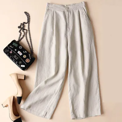 Women Summer Basic Casual Loose Solid Color Wide Leg Pants