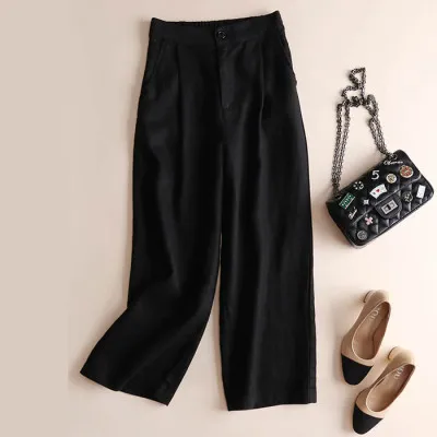 Women Summer Basic Casual Loose Solid Color Wide Leg Pants