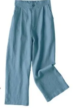 Women Summer Basic Casual Loose Solid Color Wide Leg Pants