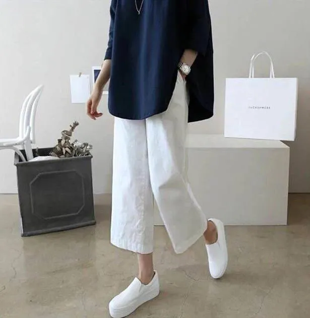 Women Summer Basic Casual Loose Solid Color Wide Leg Pants