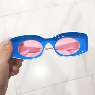 Women's Creative Color Blocking Concave Shaped Frame Sunglasses