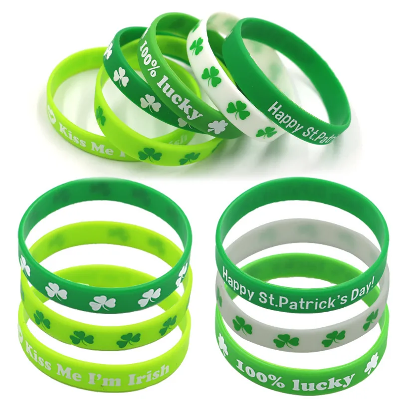 St. Patrick Day Shamrock Letter Silicone Bracelet Unisex