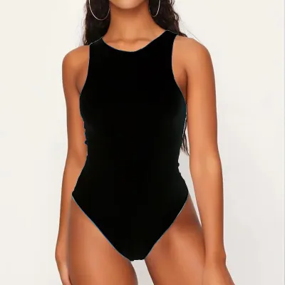 Women Basic Solid Color Sleeveless Round Neck Bodysuit