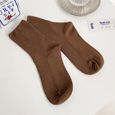 Women Spring Simple Solid Color All-match Cotton Socks