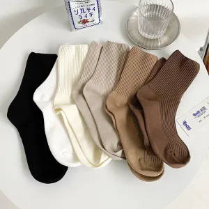 Women Spring Simple Solid Color All-match Cotton Socks