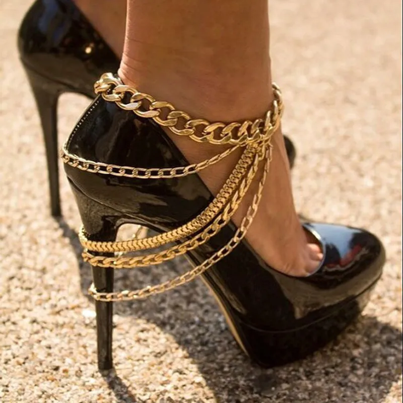 Exaggerated Punk Multilayer Chain Alloy Anklet for Women Geometric