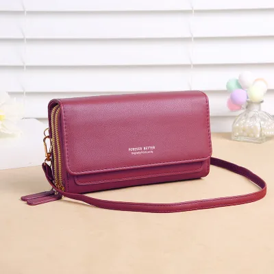 Solid Color Touch Screen Mobile Phone Crossbody Bag Purse with Zip Closure
