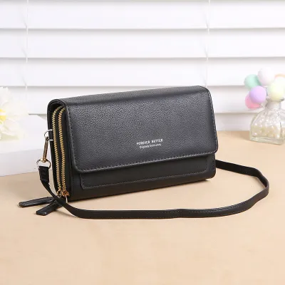 Solid Color Touch Screen Mobile Phone Crossbody Bag Purse with Zip Closure