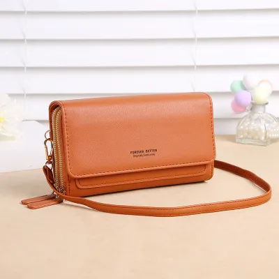 Solid Color Touch Screen Mobile Phone Crossbody Bag Purse with Zip Closure