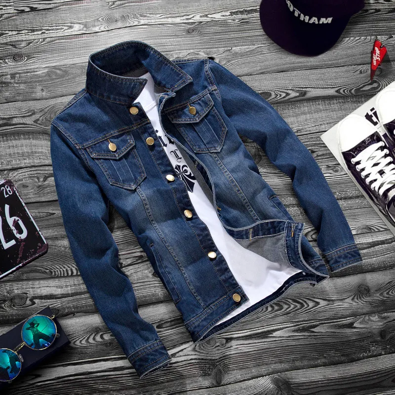 Men Basic Long Sleeve Lapel Multi-pocket Single-breasted Denim Jacket