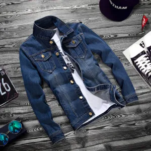 Men Basic Long Sleeve Lapel Multi-pocket Single-breasted Denim Jacket