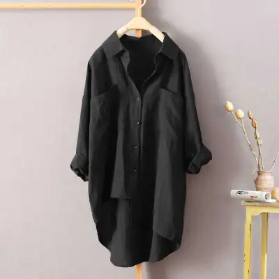 Women Casual Autumn Solid Color Pocket Long Sleeved Single-breasted Blouse