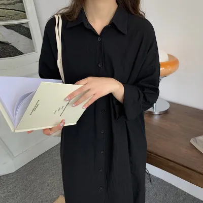 Women Casual Spring Loose Single-breasted Lapel Solid Color Cotton Linen Blouse